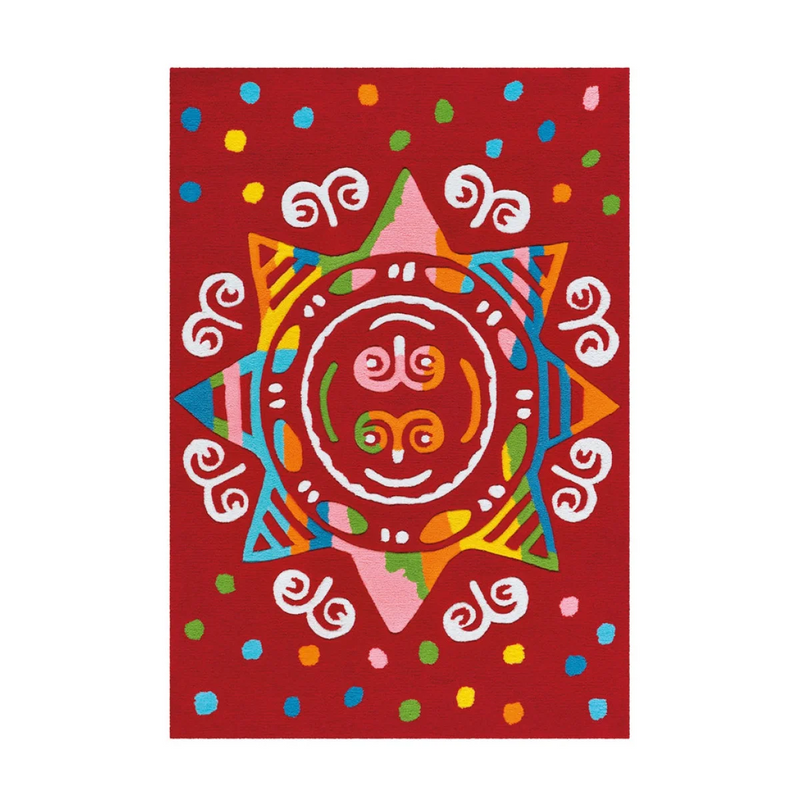Teppich in Rot mit Sonnen- und Spiralmuster aus getuftetem Samt – 110x160 cm