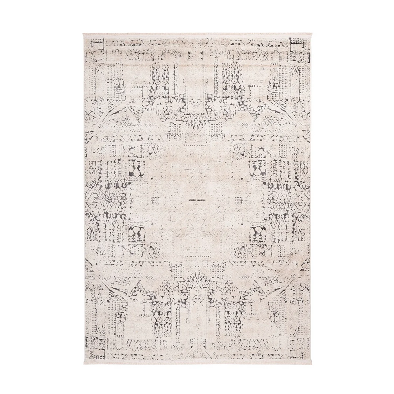 Getufteter Teppich in Vintage-Optik Ecru/Anthrazit mit geometrischem Muster