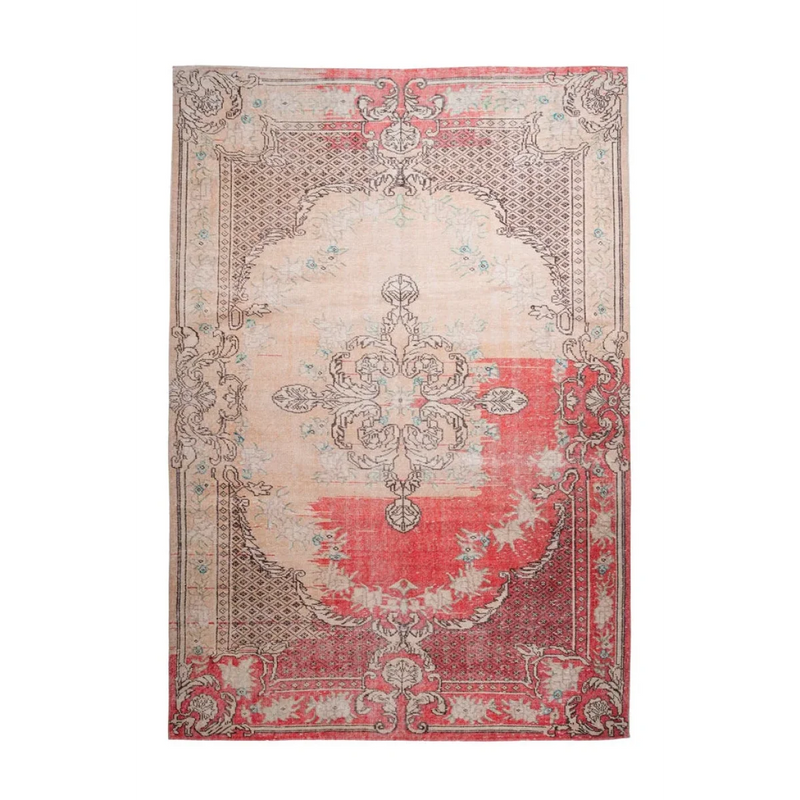 Vintage-Teppich mit Perser-Medaillon in Rot und Beige, Flachgewebe