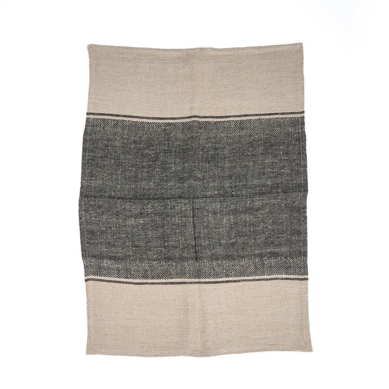 Geschirrtuch aus Leinen, zweifarbig in Schwarz und Naturbeige – 50x70 cm