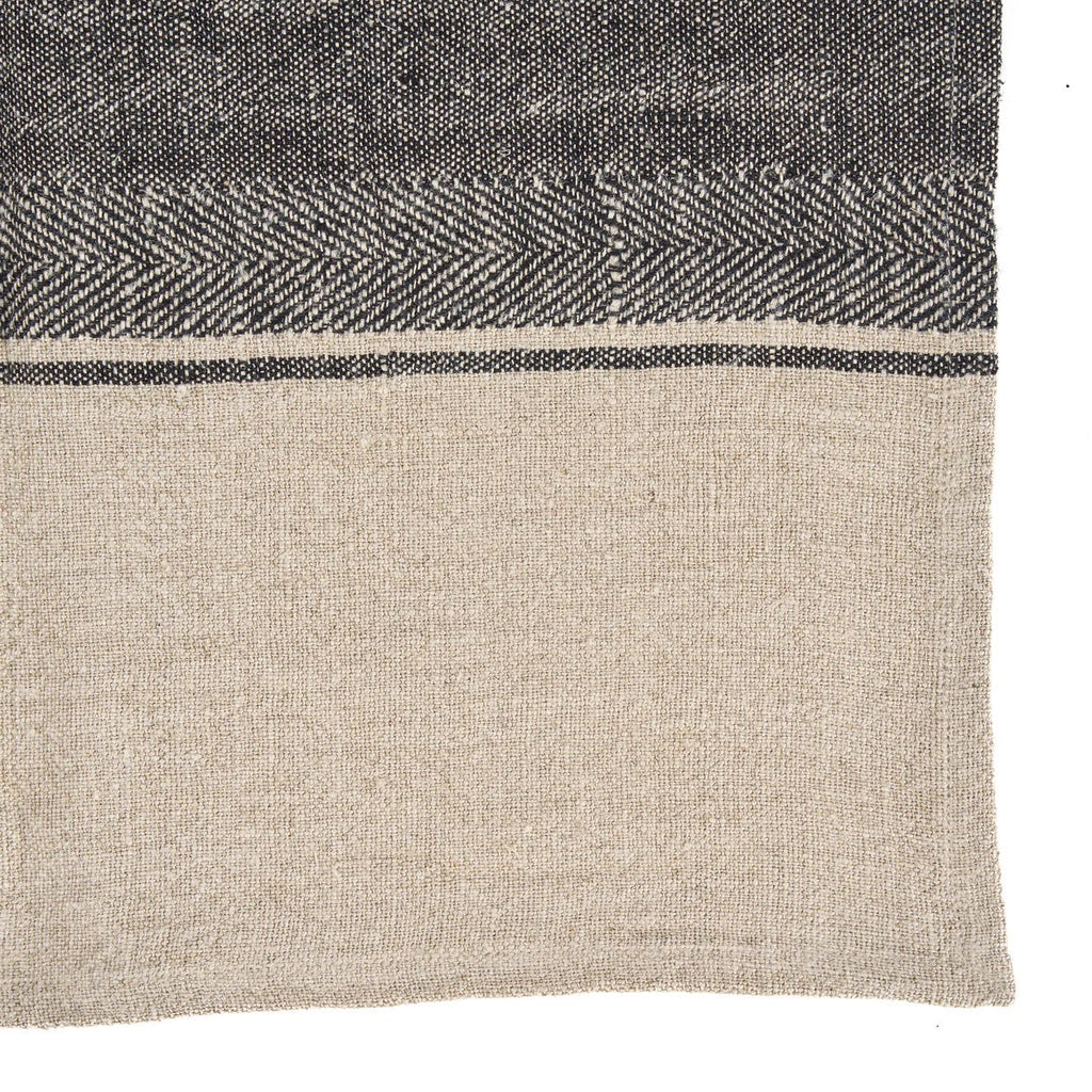 Torchon de cuisine en lin bicolore noir et beige, 50x70 cm