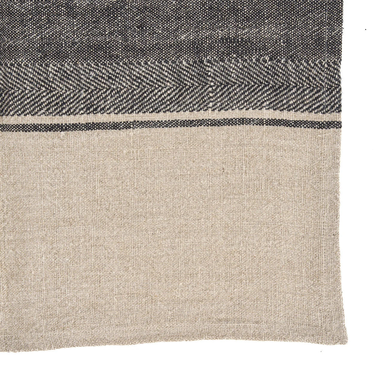 Torchon de cuisine en lin bicolore noir et beige, 50x70 cm