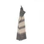 Torchon en lin naturel rayé noir et beige à motif chevron