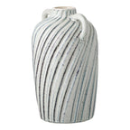 Vase amphore en céramique texturée blanc cassé avec rayures noires