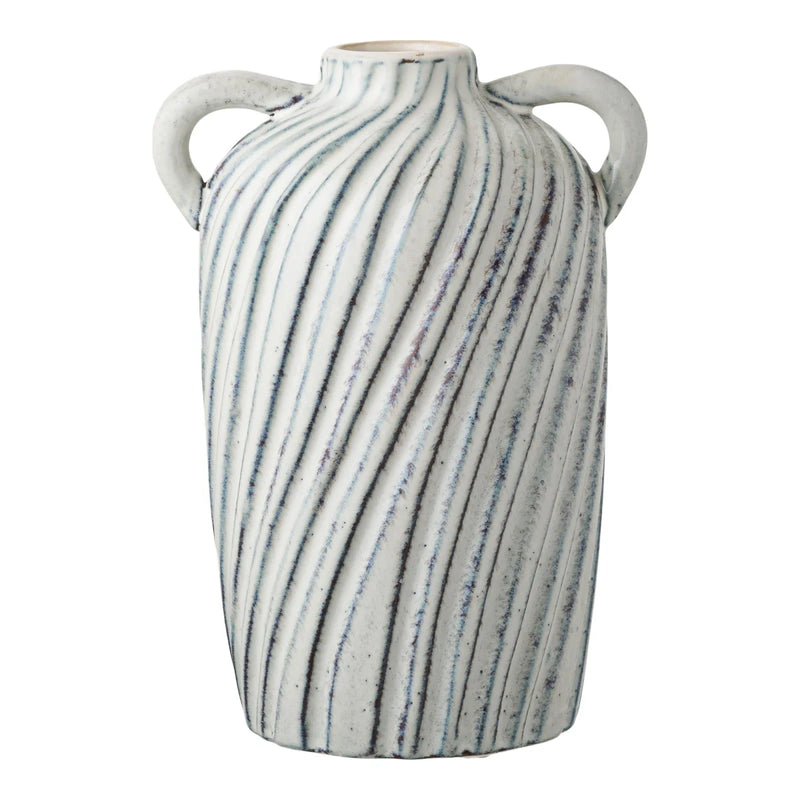 Amphoren-Vase aus strukturierter Keramik in Cremeweiß/Blaugrau – H22 cm