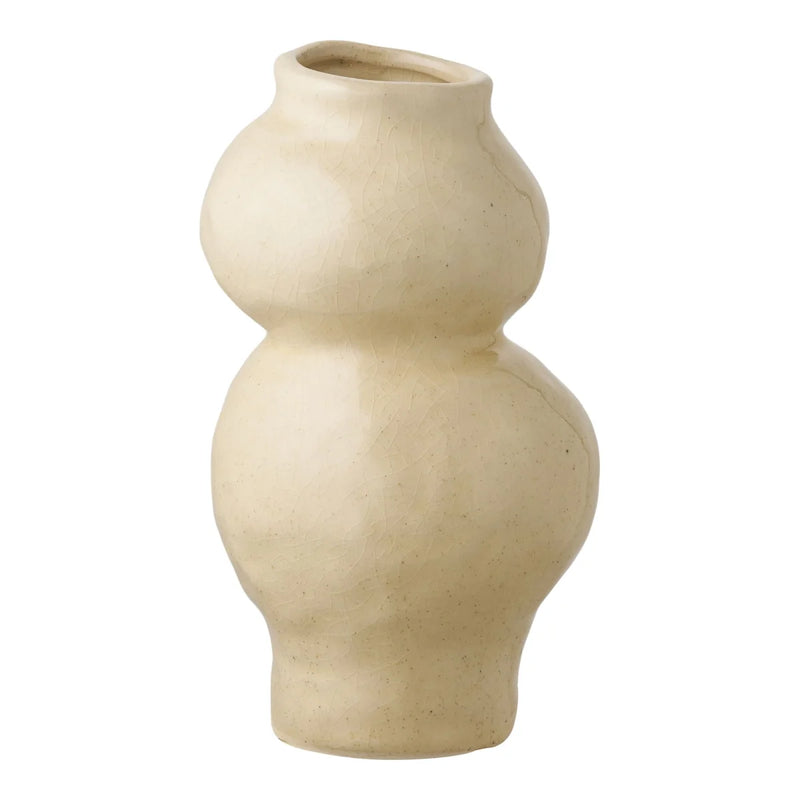 Keramikvase in Creme mit Craquelé-Optik und schrägem Hals – H19,5 cm