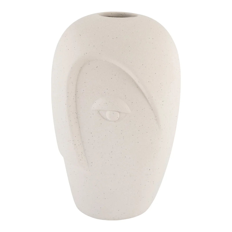 Keramikvase matt in Sand mit skulptiertem Gesicht – H19 cm