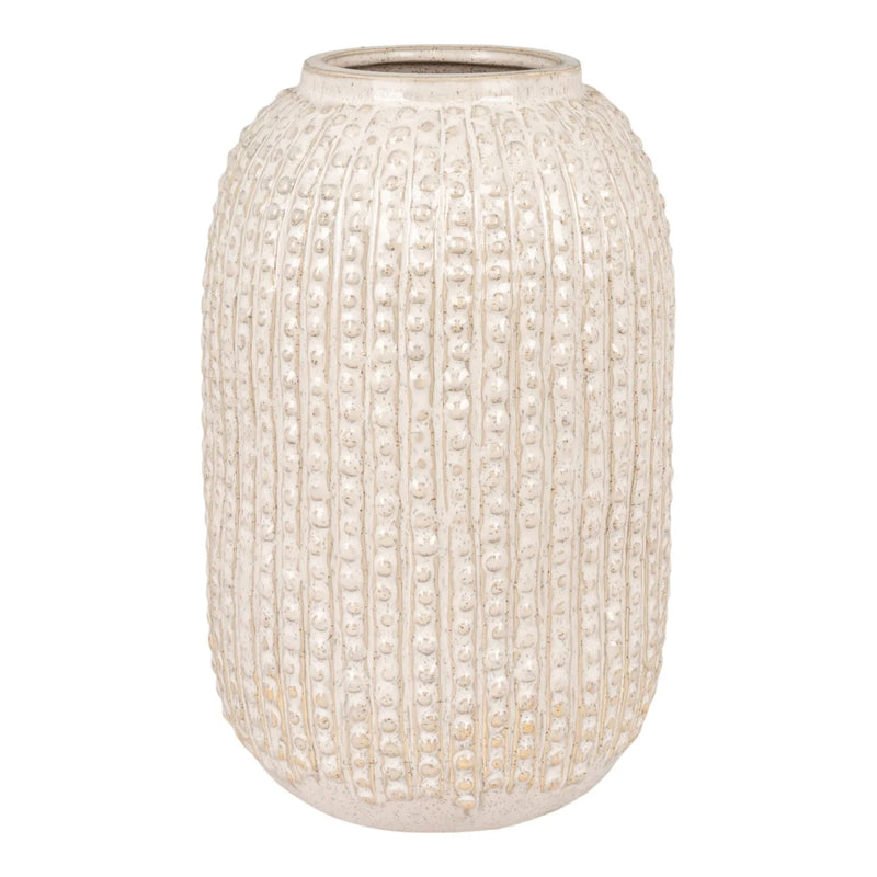 Keramikvase mit Struktur in Ecru mit schmalem Hals – H25 cm