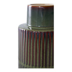 Vase en céramique vert bouteille et brun à relief rainuré, H30 cm