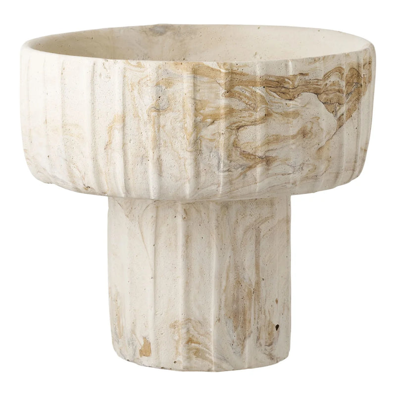 Vase aus Zement in Beige marmoriert, matt und gerillt – Ø20,5 cm