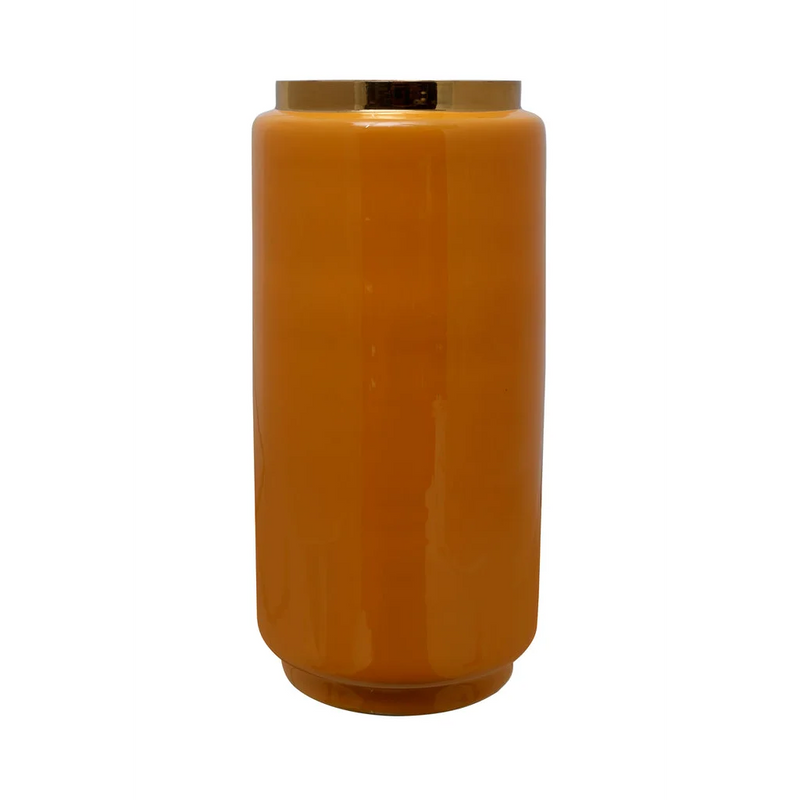 Bernsteinfarbene Deko-Vase mit goldfarbenem Hals – H30 cm