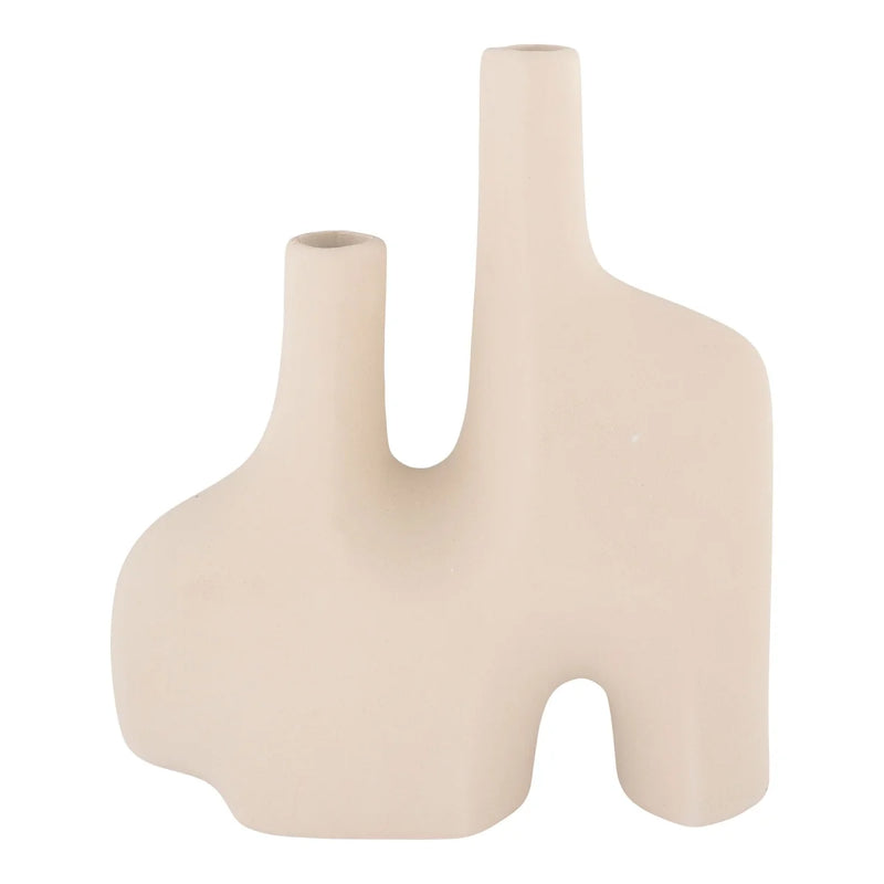 Dekovase aus matter Keramik in Beige mit zwei Hälsen – H27 cm