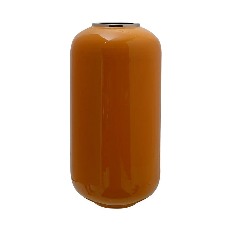 Zylindrische Deko-Vase aus lackiertem Metall in Bernstein und Silber – H45 cm