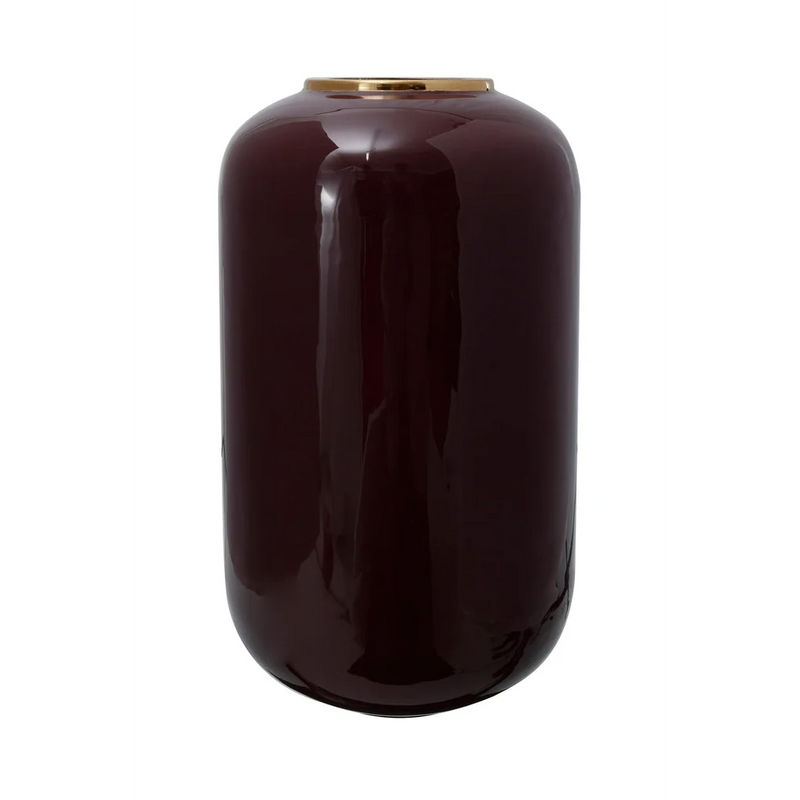 Deko-Vase aus lackiertem Metall in Bordeaux mit goldfarbenem Hals – H48,5 cm