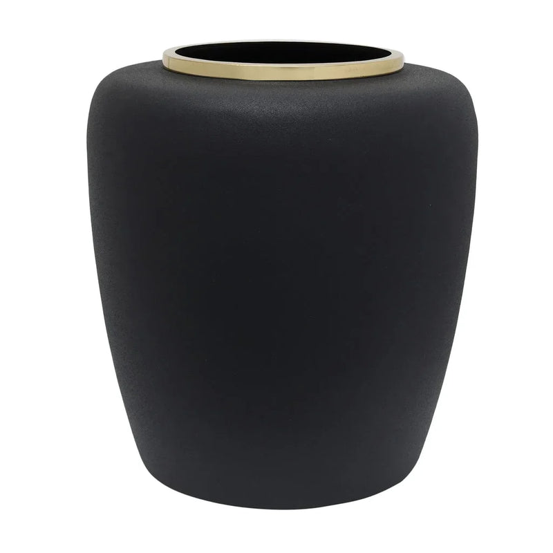 Deko-Vase aus mattschwarzem Metall mit gewölbtem goldfarbenem Hals – H35 cm