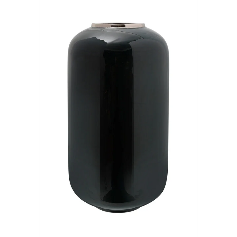 Deko-Vase aus glänzendem Metall in Dunkelgrün mit silberfarbenem Hals – H48,5 cm