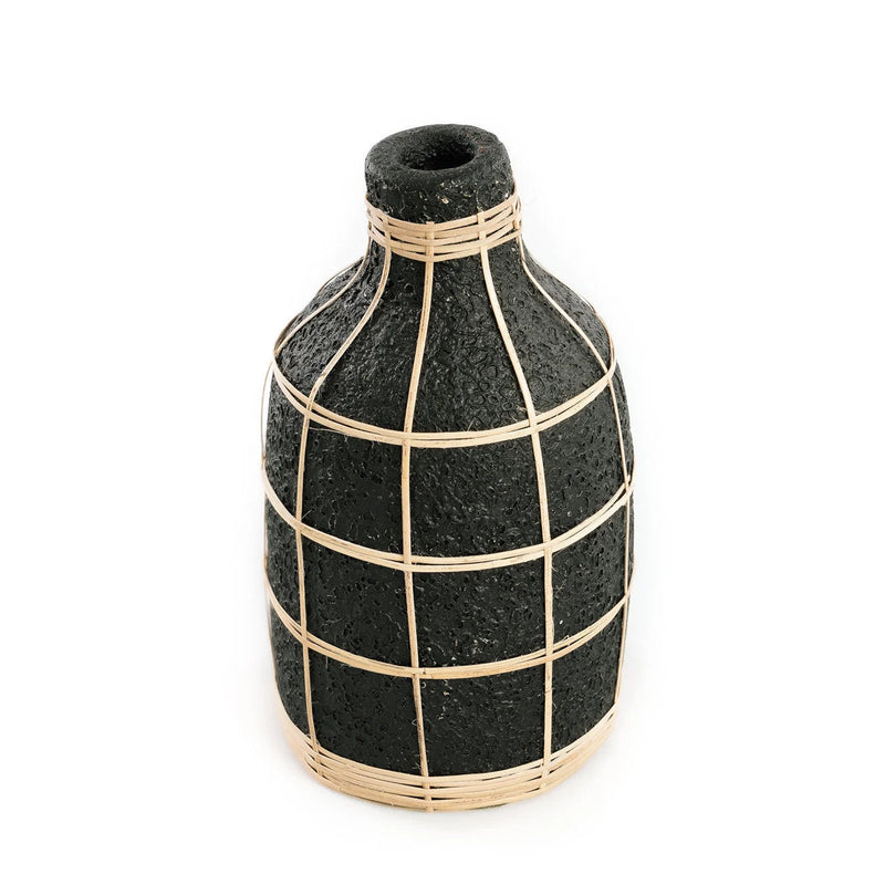 Deko-Vase aus Terrakotta und Rattan in Schwarz 24 cm