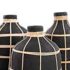Vase décoratif en terre cuite et rotin noir 24 cm