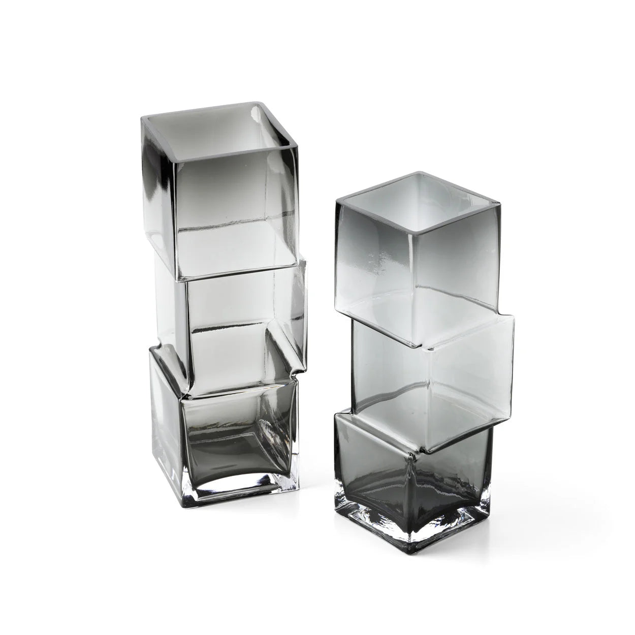 Vases en verre fumé gris à cubes empilés dégradé clair à foncé, H27 cm