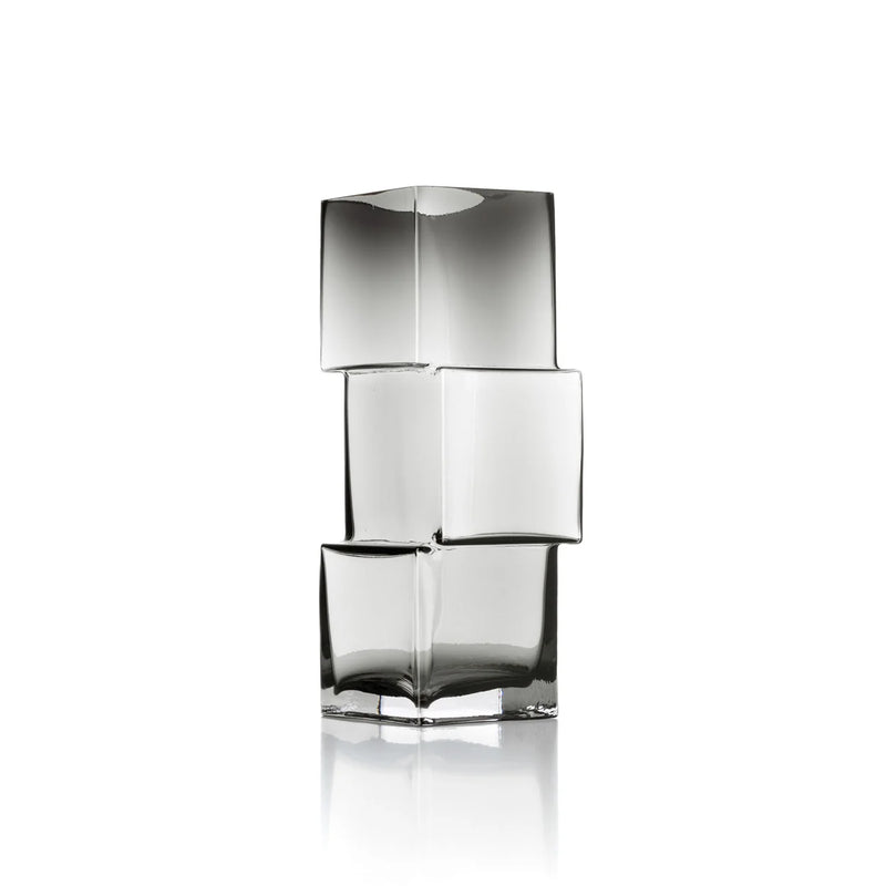 Deko-Vase aus recyceltem Rauchglas mit Würfelmuster – H 30 cm