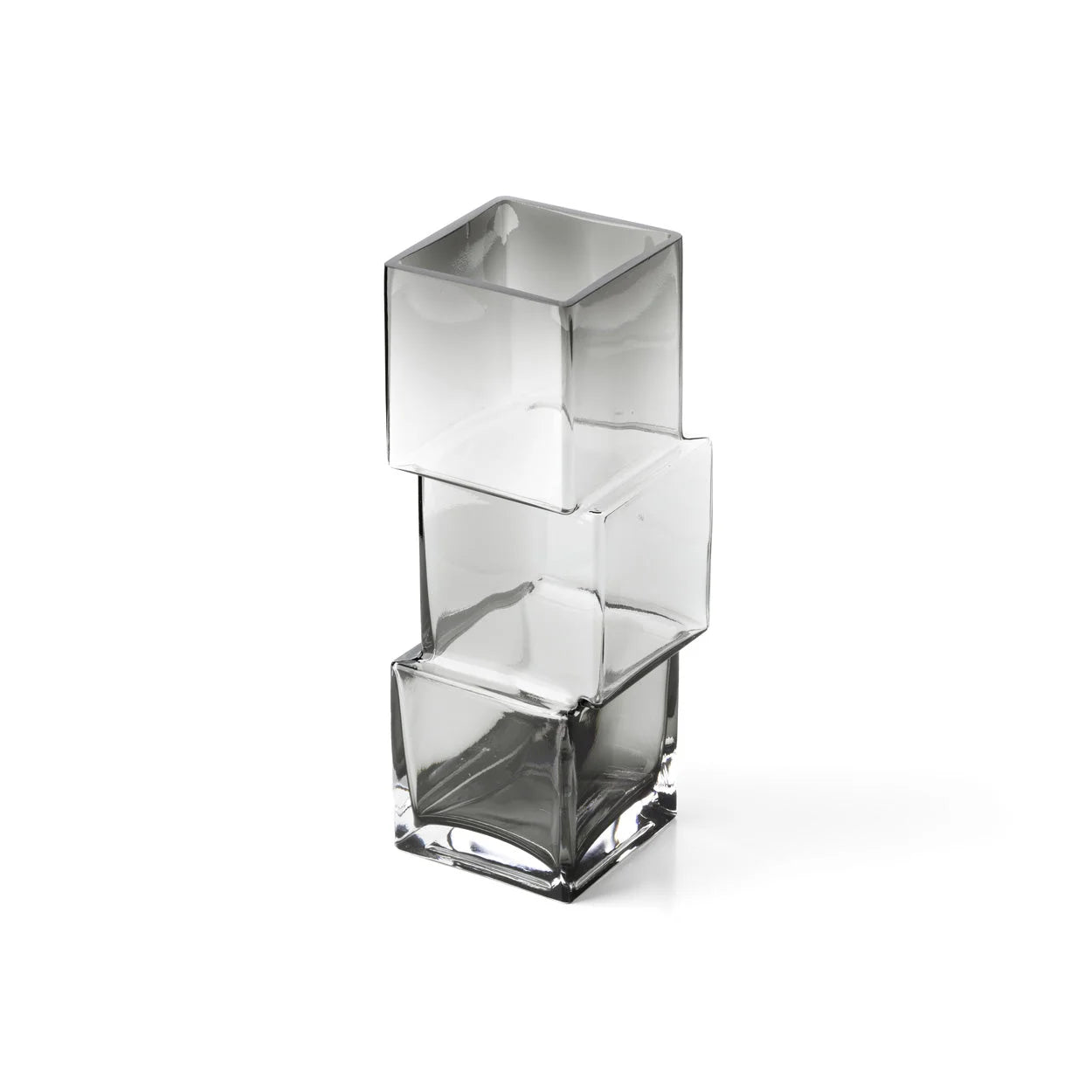 Vase décoratif en verre recyclé gris fumé à motif cubique empilé translucide H30 cm