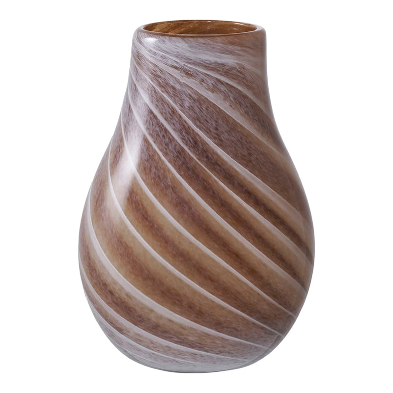 Dekovase aus mundgeblasenem Glas in Braun marmoriert mit schmalem Hals – H23 cm