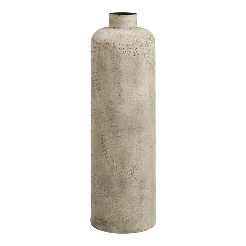 Hohe Vase aus Metall in Betonoptik, Beige-Greige, mit schmalem Hals – H78 cm