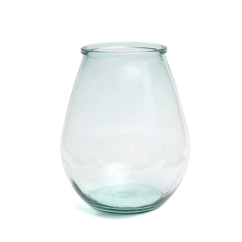 Ovale Vase aus Recyclingglas in Transparentblau – H23 cm