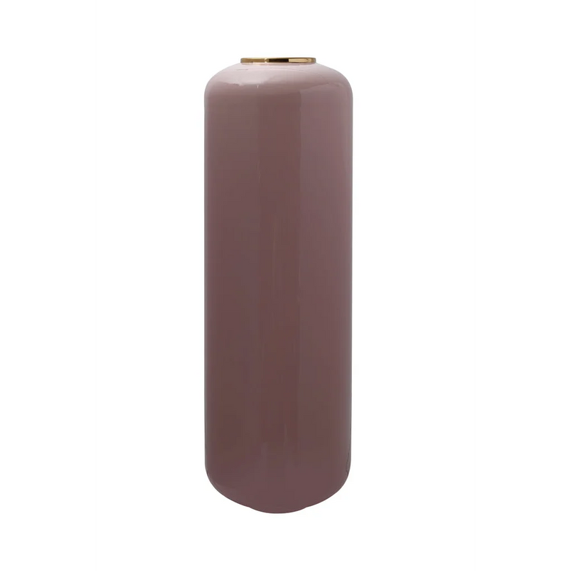 Vase de sol cylindrique rose poudré bord doré en métal émaillé – H91 cm