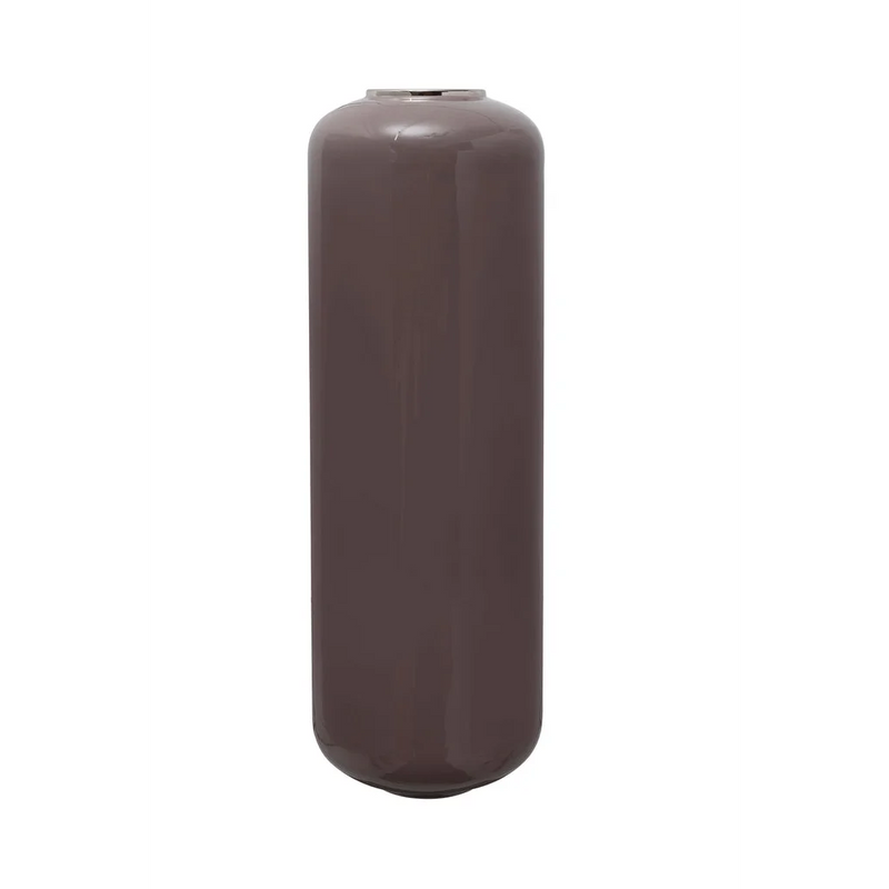 Zylindrische Bodenvase in Taupe mit glänzendem Finish – H91 cm