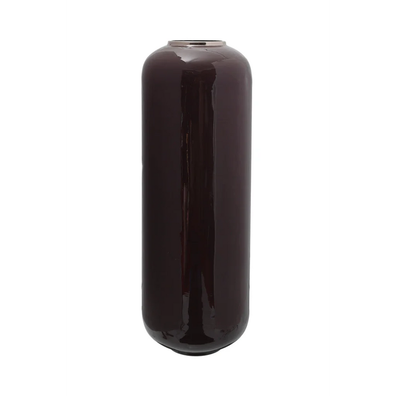Bodenvase aus Metall in Pflaume mit silberfarbenem Hals und glänzendem Finish – H69 cm