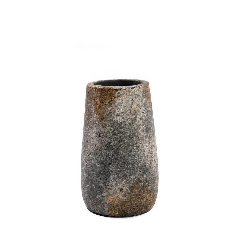 Terrakotta-Vase in Antikgrau mit Mineraloptik – H22 cm - S