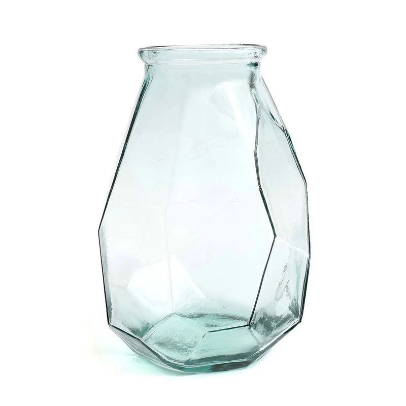 Glasvase in Blau 35 cm mit geometrischer Origami-Form
