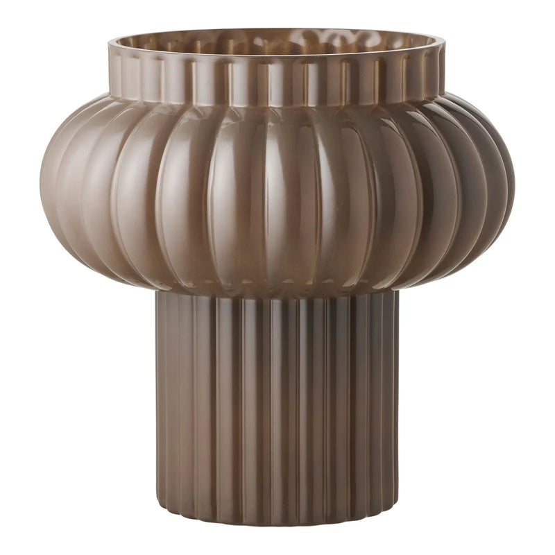 Vase aus rauchbraunem Glas mit Rillen im Pilz-Design – Ø27 cm