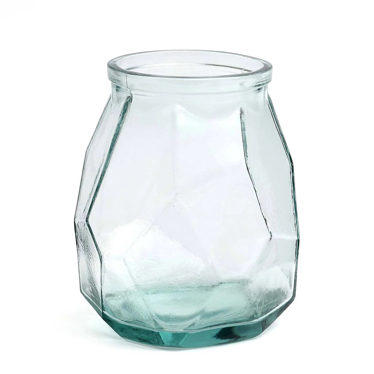 Vase en verre recyclé bleu forme origami 19 cm