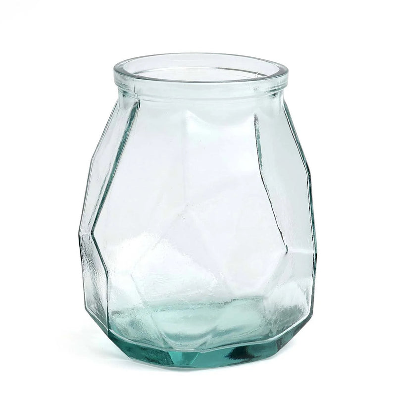 Vase aus recyceltem Glas in Blau Origami-Form 19 cm