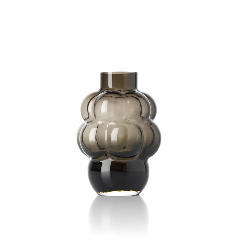 Vase aus recyceltem Glas in Rauchgrau, Knollenform – H 21 cm