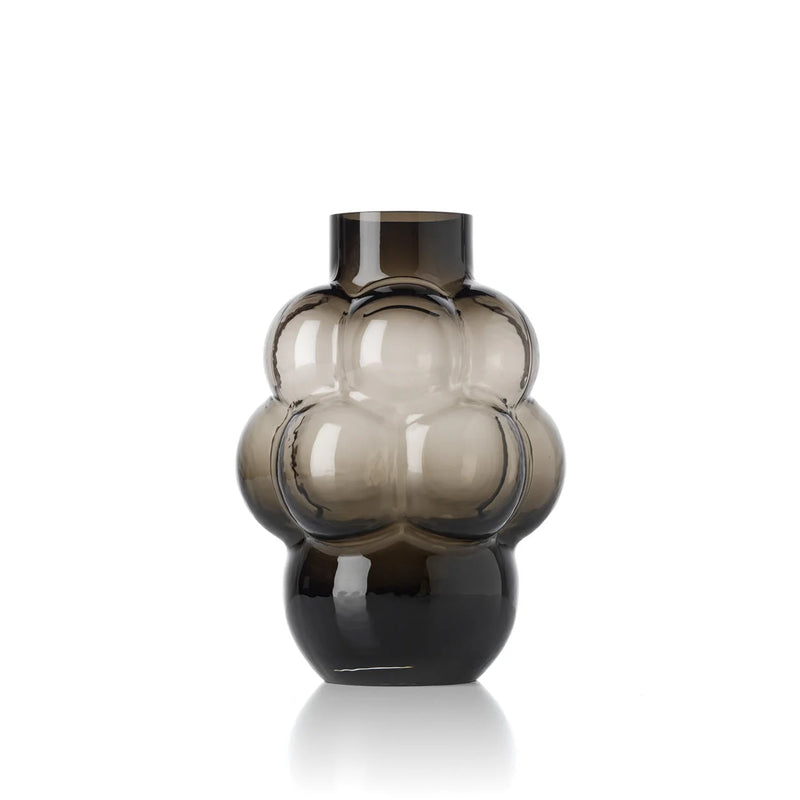 Vase aus recyceltem Glas in Rauchgrau, Blasenform – H 25 cm