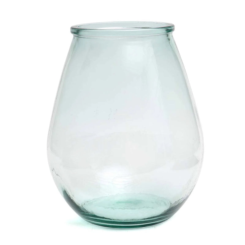 Runde Vase aus recyceltem Klarglas in Blau, modern – H35 cm