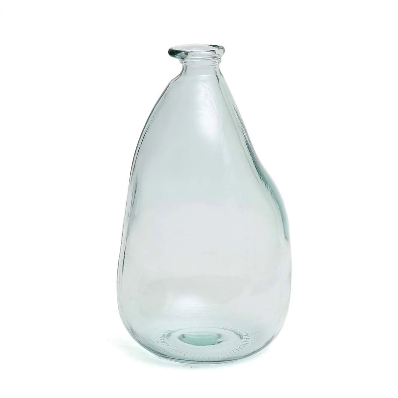 Vase aus recyceltem Klarglas in Blau mit organischer Form – H36 cm