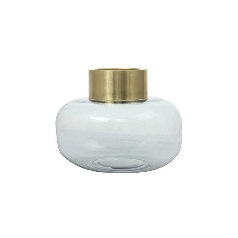 Vase aus mundgeblasenem Glas mit goldenem Hals aus gebürstetem Messing – H19 cm