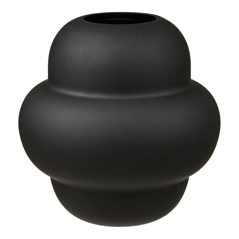 Vase aus mundgeblasenem Glas in Schwarz matt, organische Form – Ø21x20 cm