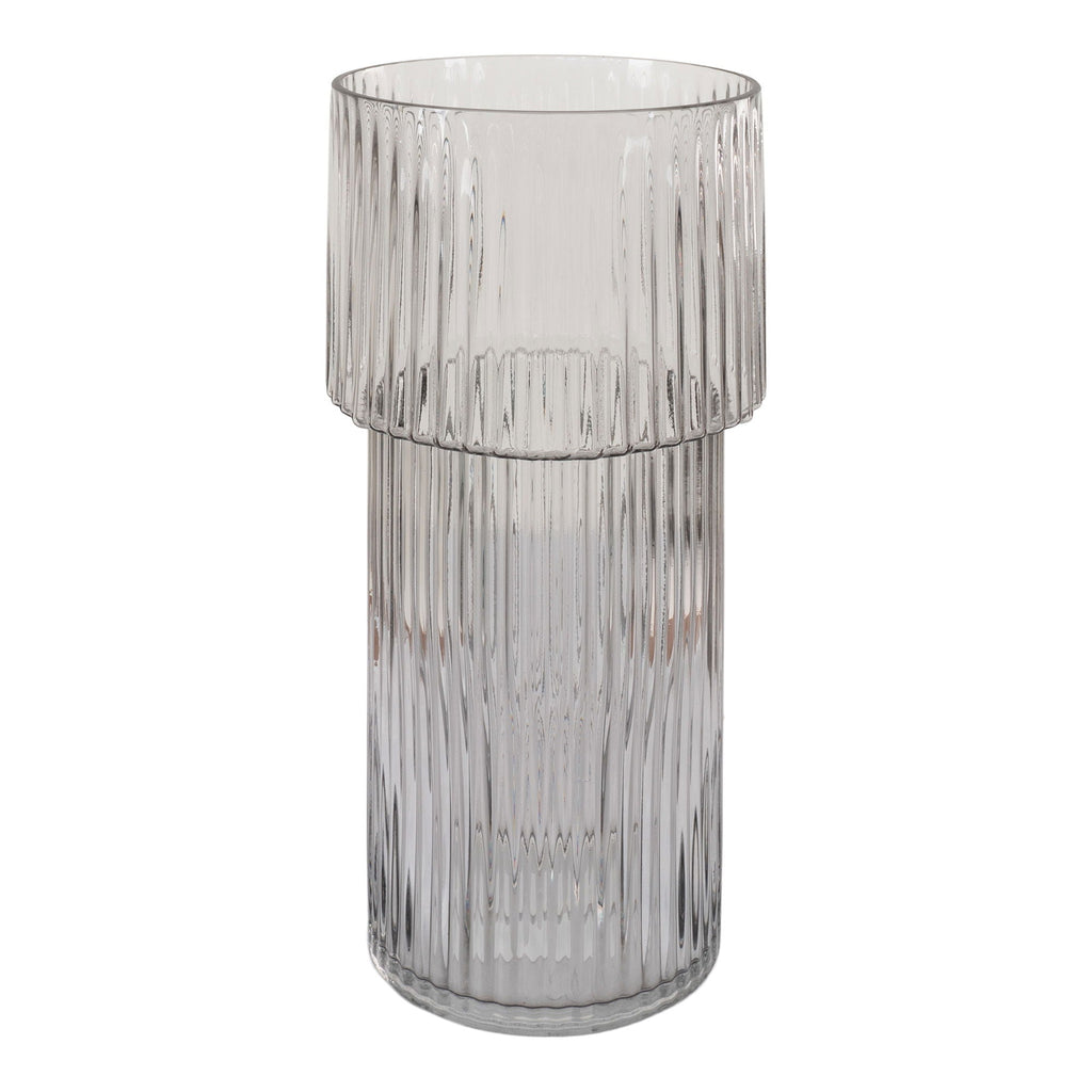 Vase en verre soufflé transparent rond Ø17,5x40 cm à texture nervurée
