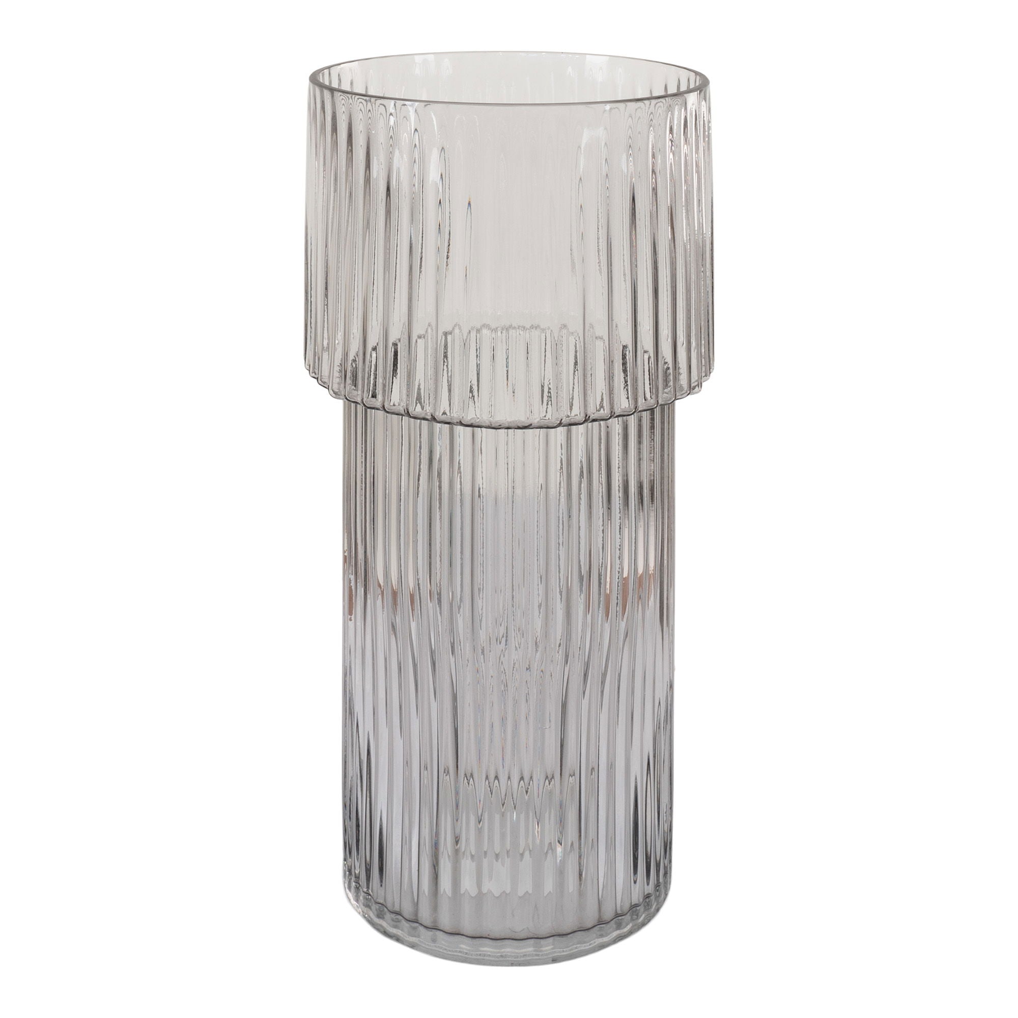 Vase en verre soufflé transparent rond Ø17,5x40 cm à texture nervurée