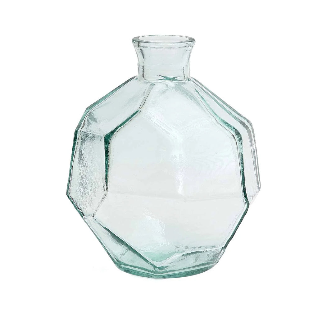 Vase en verre transparent forme géométrique bleue – H18 cm