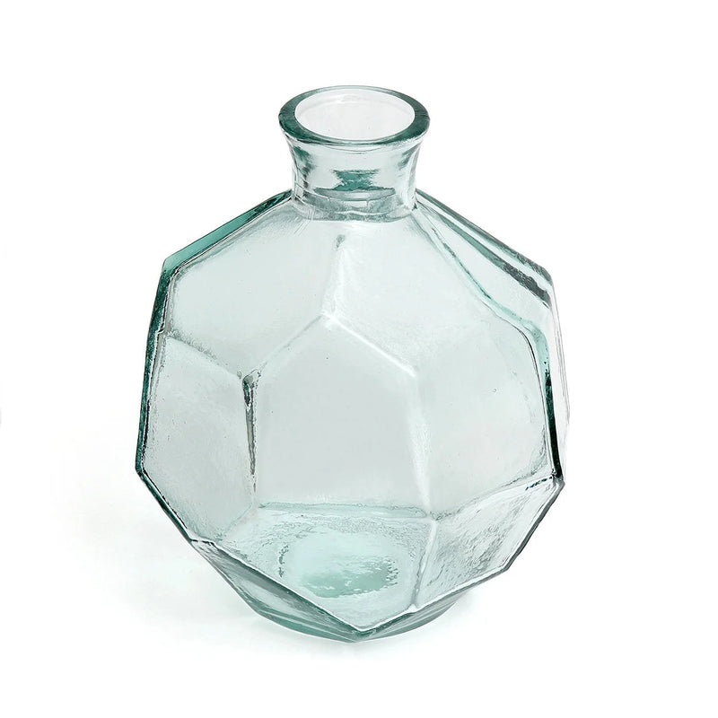 Glasvase transparent in geometrischer Form, Blau – H18 cm