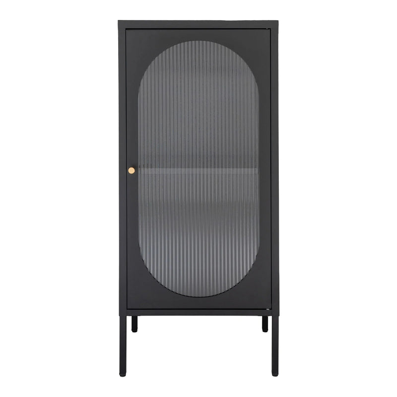Vitrinenschrank aus schwarzem Metall mit Bogentür aus Rillenglas – 50x35 cm