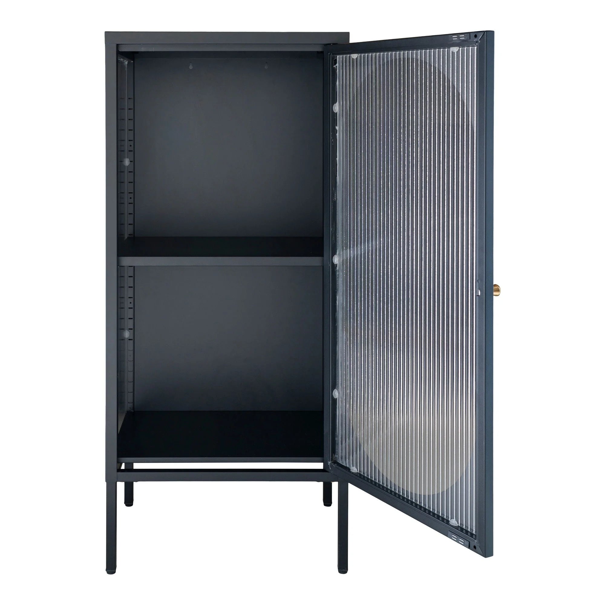 Vitrine en métal noir porte vitrée arche verre cannelé 50x35 cm