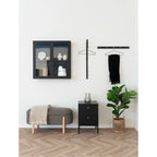 Vitrine murale en métal noir à portes vitrées 80x18 cm avec intérieur bleu marine