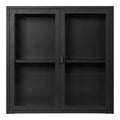 Vitrine murale en métal noir à portes vitrées, design minimaliste mat, 80x18 cm